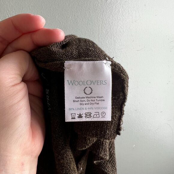 Woolovers Green Linen Blend Lightweight Cardigan Waterfall Open Front - Med - Picture 8 of 8